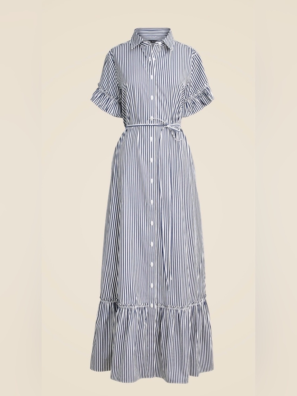 J.Crew Striped Button-Front Maxi Dress with Ruffle Hem - Blue/White - Picture 3 of 6